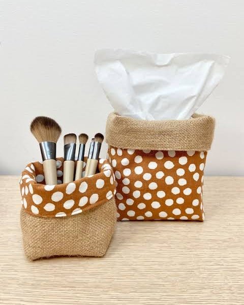 Polka-Dot Jute Laundry Basket