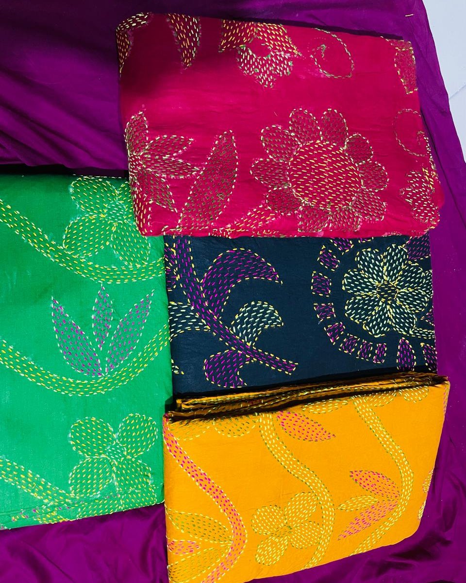 Kantha Stitch Throw - Garden Motif