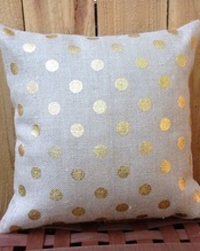 Jute Cushion Cover with Gold Dots