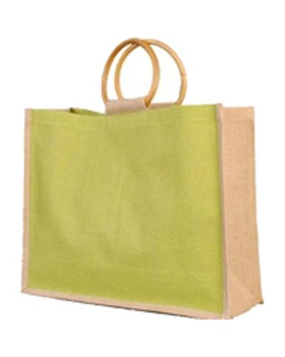 Lime Jute Bag with Cane Handles