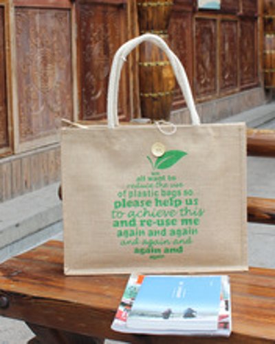 Natural Jute Shopping Bag with Message Print