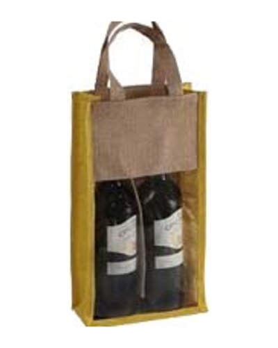 Two-Bottle Burlap Wine Bag with Window