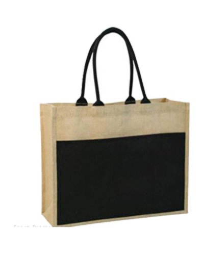 Jute Tote with Black Front Pocket