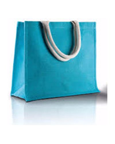 Turquoise Jute Tote with Rope Handles